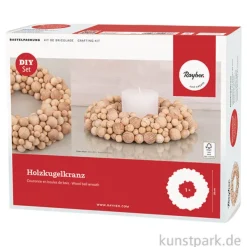 Bastelset Holzkugelkranz, 330 Kugeln + Styroporring, 20 cm Durchmesser