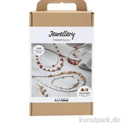 Bastelset Schmuck, Achat Perlenschmuck, Beige, Orange, Perlmuttweiß
