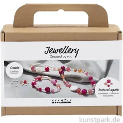 Bastelset Schmuck, Achat Perlenkette + Armband, Pink