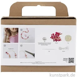 Bastelset Schmuck, Achat Perlenkette + Armband, Pink