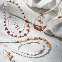 Bastelset Schmuck, Achat Perlenschmuck, Beige, Orange, Perlmuttweiß