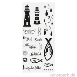 Clear Stamps - Fische, Boote, Leuchtturm, 97 x 205 mm, 17 Motive