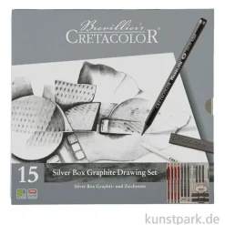 Cretacolor SILVER BOX Metalletui, 15 teiliges Graphitset