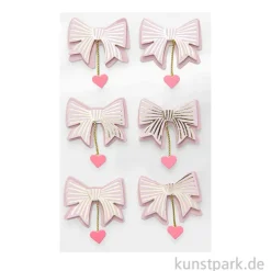 3D Sticker - Schleifen mit Herzen, Mauve, 6 Aufkleber