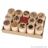 Deco Art Stempel - Blumen und Blätter, Holz, 20 mm, 15 Stück sortiert