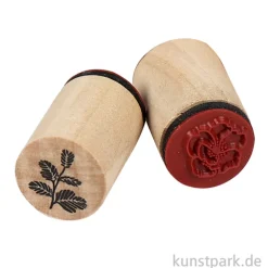 Deco Art Stempel - Blumen und Blätter, Holz, 20 mm, 15 Stück sortiert