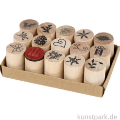 Deco Art Stempel - Weihnachten, Holz, 20 mm, 15 Stück sortiert