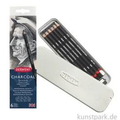 Derwent CHARCOAL, 6 Kohlestifte mit Anspitzer im Metalletui