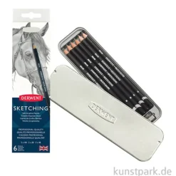 Derwent SKETCHING, 6 Graphitstifte mit Anspitzer im Metalletui