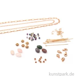 DIY Schmuck Bastelset - Armbänder + Halsketten mit Steinen, Gold