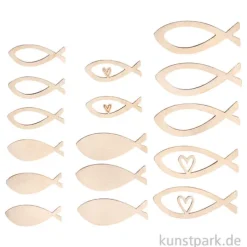 Furnierholz Fische, Natur, 4-6 cm, Stärke 1 mm, 16 Stück