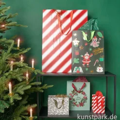 Geschenktüte - Tannenzweige, Gold, 22 x 18 x 10 cm