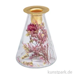 Glasvase mit Trockenblumen + Kerzenhalter für Stabkerze, ø 8 x 12,5 cm