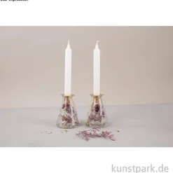 Glasvase mit Trockenblumen + Kerzenhalter für Stabkerze, ø 8 x 12,5 cm