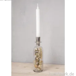 Glasvase mit Trockenblumen + Kerzenhalter für Stabkerze, 5,5 x 18,5 cm