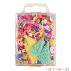 Heishi Perlen Set mit Schmuckzubehör, Bunt