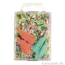 Heishi Perlen Set mit Schmuckzubehör, Orientgrün