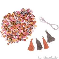 Heishi Perlen Set mit Schmuckzubehör, Rosé