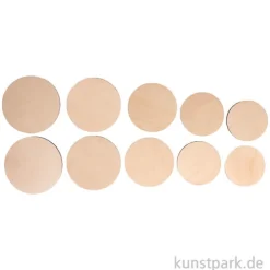 Holz Platten Set, Natur, Rund, ø 7,5-10,5 cm, Stärke 4 mm, 10 Stück