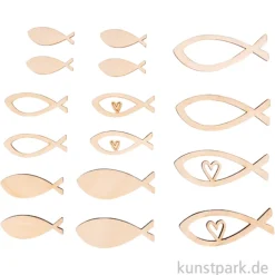 Holz Streuteile Fische, Natur, 4-6 cm, 16 Stück