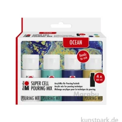 Marabu Super Cell Pouring Farben - Ocean, 4 x 60 ml