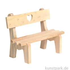 Miniatur Holzbank mit Herz, Natur, 10 x 4,5 x 7,5 cm