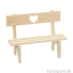 Miniatur Holzbank mit Herz, Natur, 13 x 6 x 8,5 cm