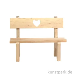 Miniatur Holzbank mit Herz, Natur, 10 x 4,5 x 7,5 cm