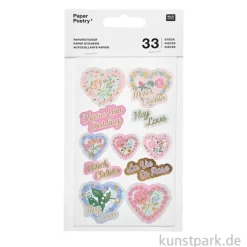 Papiersticker - La Vie en Rose, 3 Bögen, 33 Aufkleber