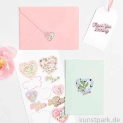 Papiersticker - La Vie en Rose, 3 Bögen, 33 Aufkleber