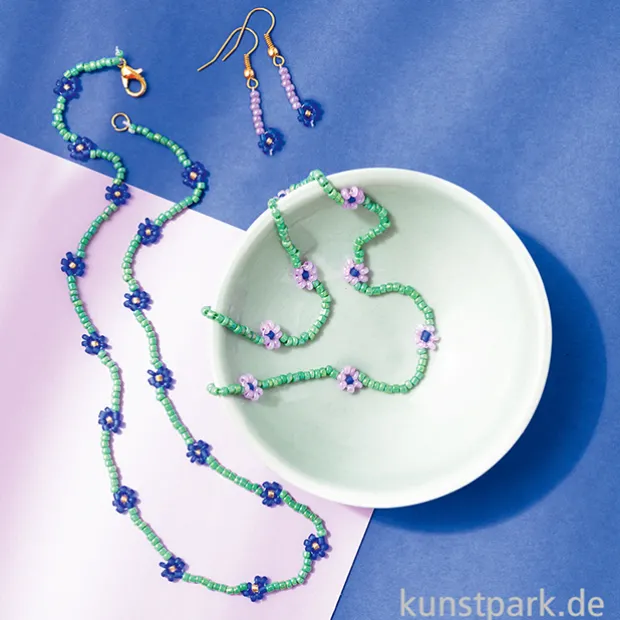 Rocailles Perlen Set - Mermaid, 90g Perlen mit Nylonfäden + Zubehör