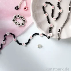 Rocailles Perlen Set - Silber, 90g Perlen mit Nylonfäden + Zubehör