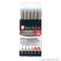 Sakura PIGMA Micron 4+2 Set - 6 Fineliner 0,2-0,5 mm, Schwarz