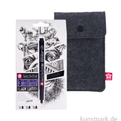 Sakura PIGMA Micron Set - 3 Fineliner + Filzetui, Black Edition