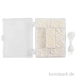 Schmuckperlen Mix mit Zubehör, Wachsperlen Perlmuttweiß