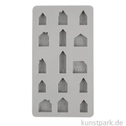 Silikon Gießform - Mini Häuser, 15 Motive, 14,5 x 26 x 2 cm