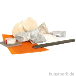 Specksteinset mit Rohsteinen und Zubehör, 8-teilig