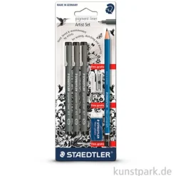 STAEDTLER Pigment Liner 3er Set schwarz mit Zubehör
