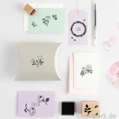 Stempelset - La Vie en Rose, Roses, 15 Holzstempel + Stempelkissen