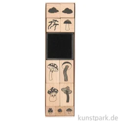 Stempelset - Shrooom mit 11 Holzstempeln + Stempelkissen