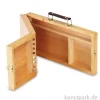 Utensilienkoffer aus hellem Holz, klappbar mit Pinselfächern