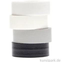 Washi Tape Set - Schwarz & Weiß, 4 Stück, je 10m